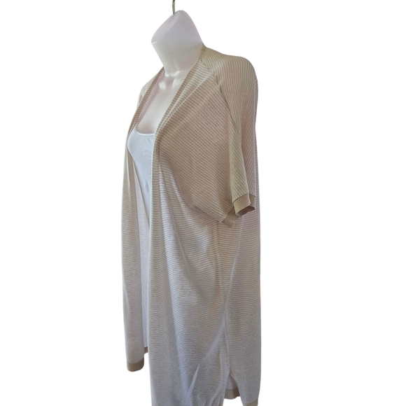 LOFT Striped Kimono Cardigan Open Front Short Sleeve Lightweight Beige Tan S - Picture 3 of 7